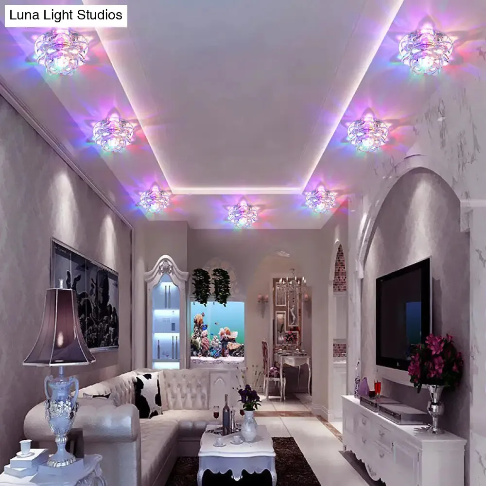 Lotus LED Crystal Spotlight: Modern Ceiling Fixture with Clear Crystal Flush Mount Lighting for Living Room