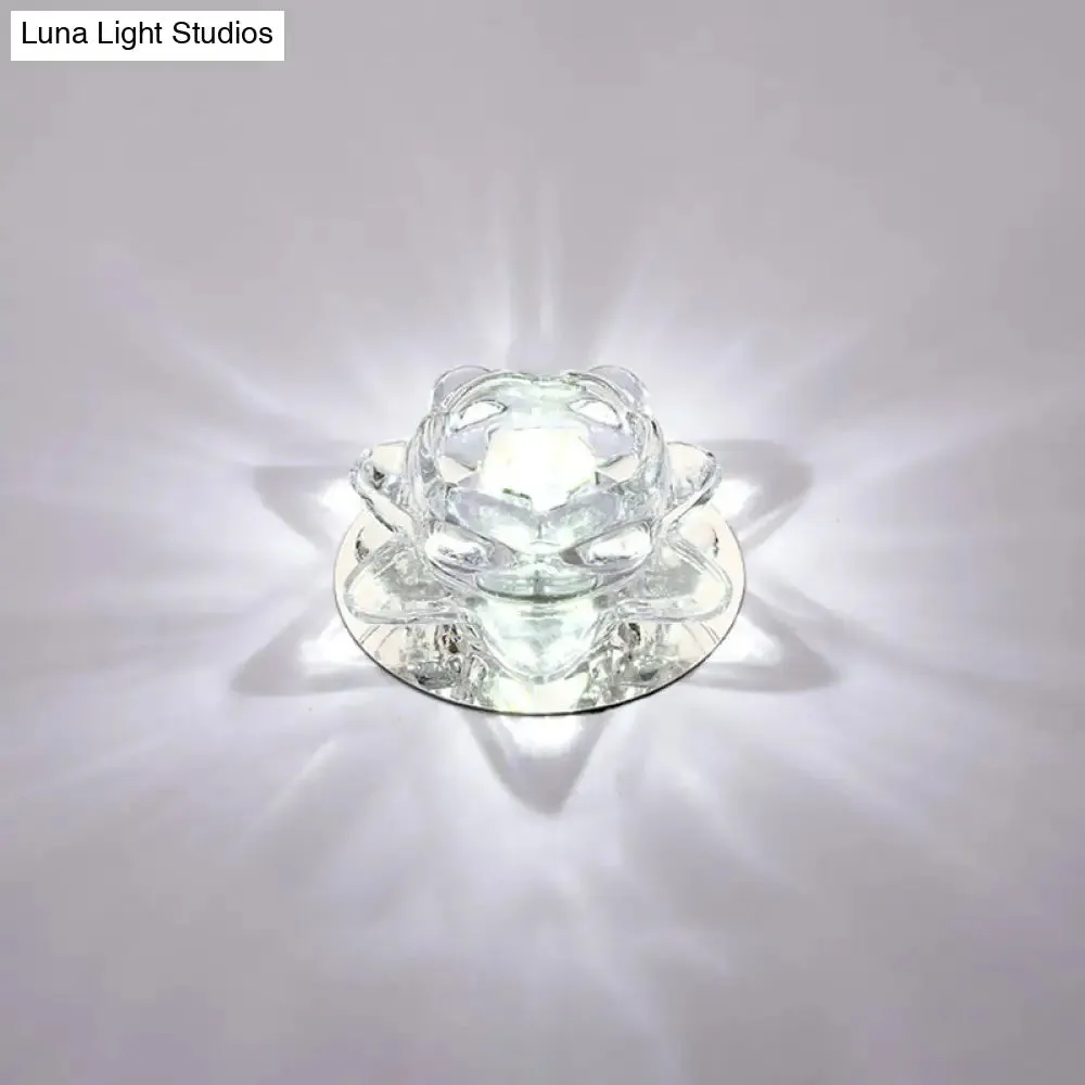 Lotus LED Crystal Spotlight: Modern Ceiling Fixture with Clear Crystal Flush Mount Lighting for Living Room