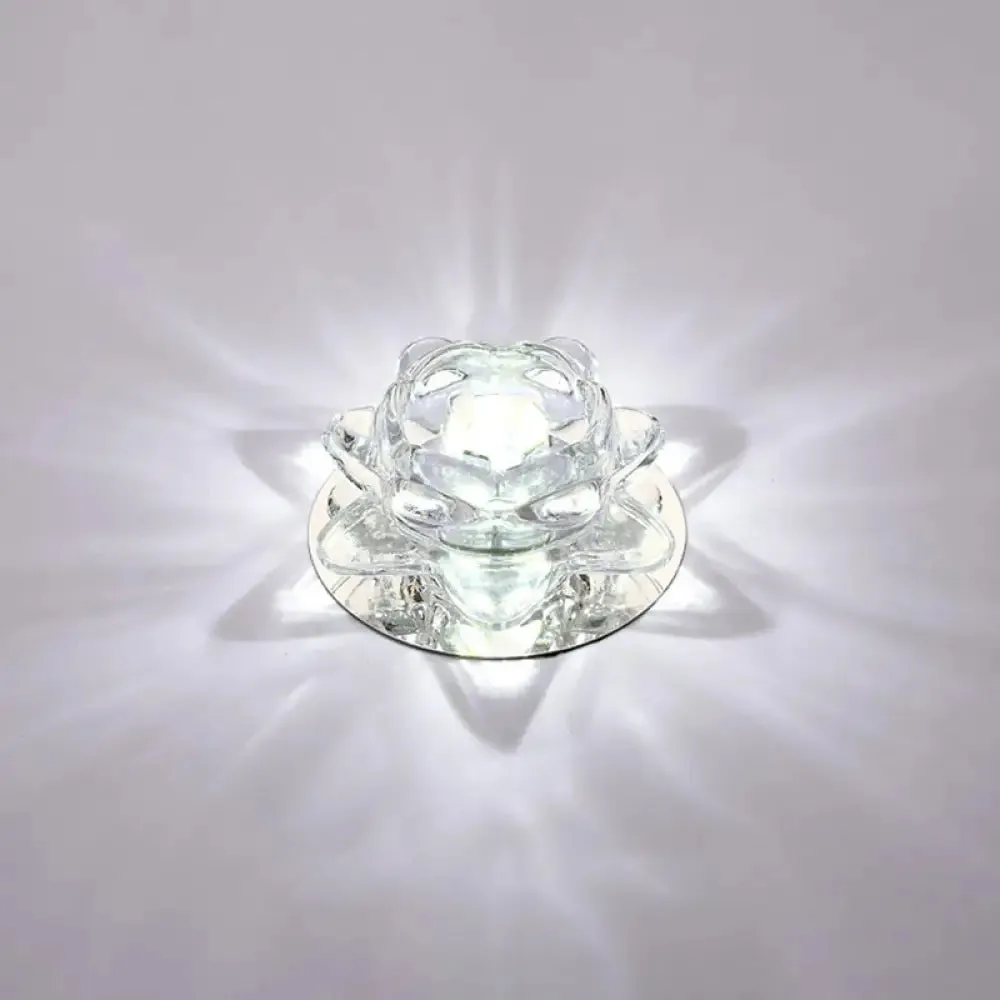 Lotus LED Crystal Spotlight: Modern Ceiling Fixture with Clear Crystal Flush Mount Lighting for Living Room