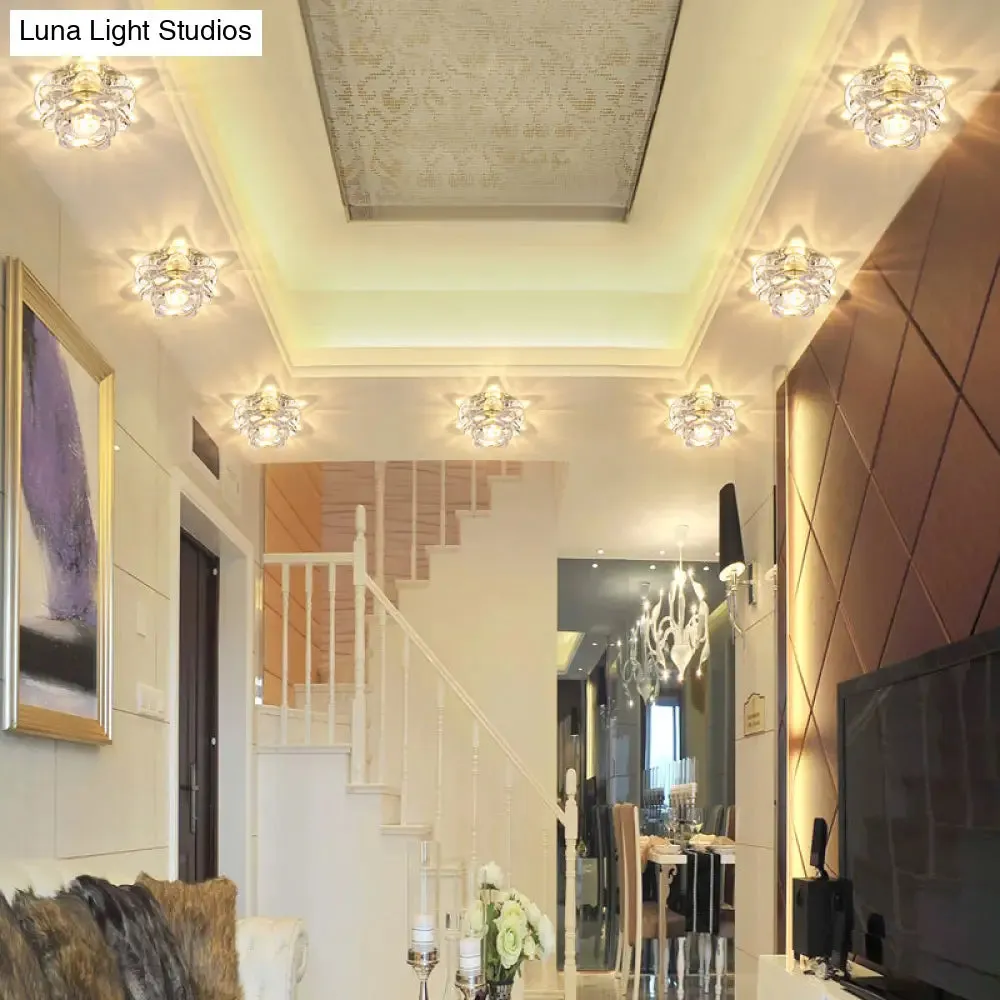 Lotus LED Crystal Spotlight: Modern Ceiling Fixture with Clear Crystal Flush Mount Lighting for Living Room