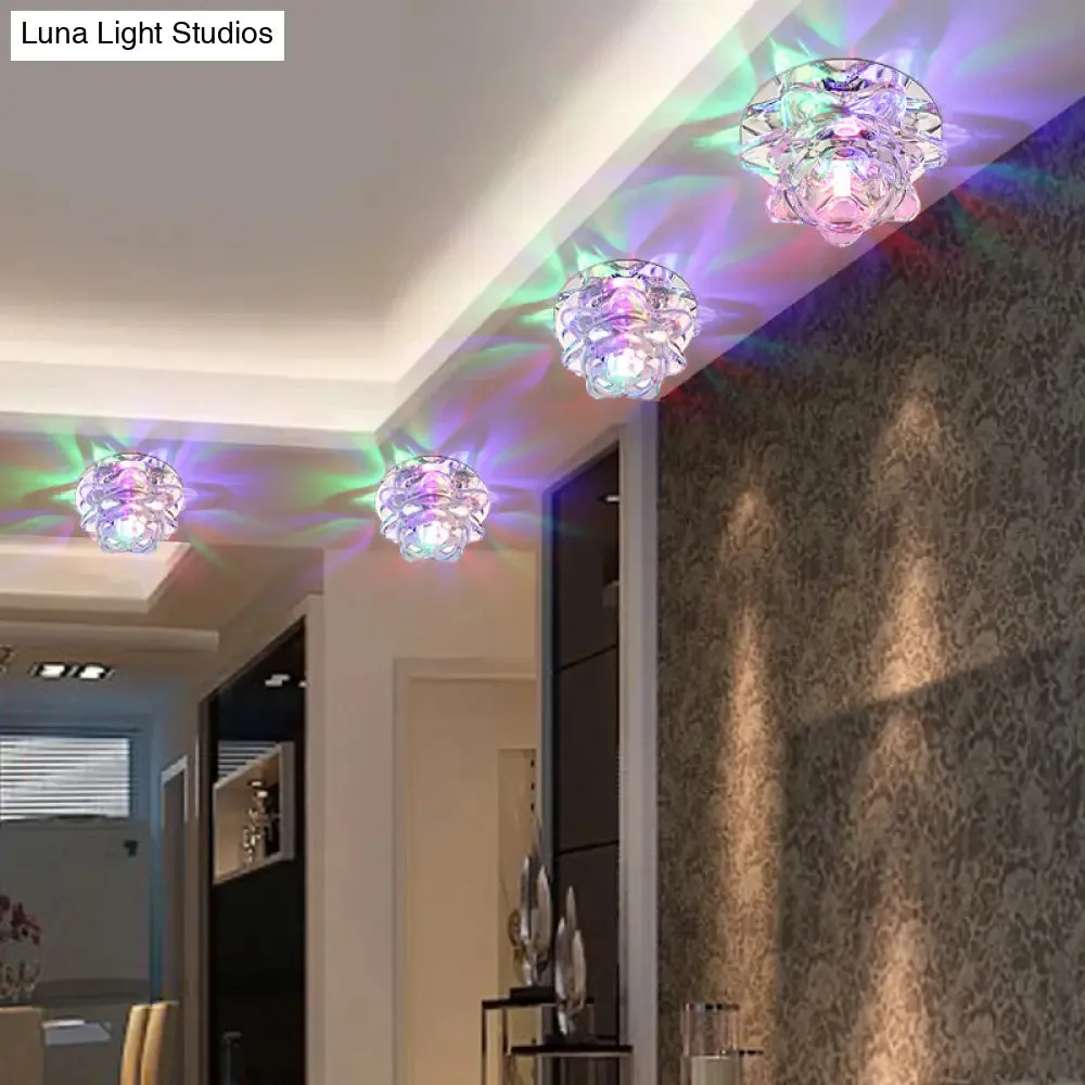 Lotus LED Crystal Spotlight: Modern Ceiling Fixture with Clear Crystal Flush Mount Lighting for Living Room