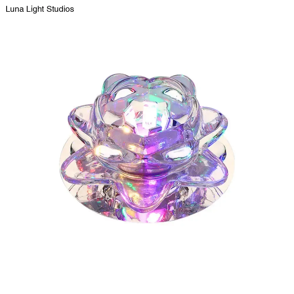 Lotus LED Crystal Spotlight: Modern Ceiling Fixture with Clear Crystal Flush Mount Lighting for Living Room