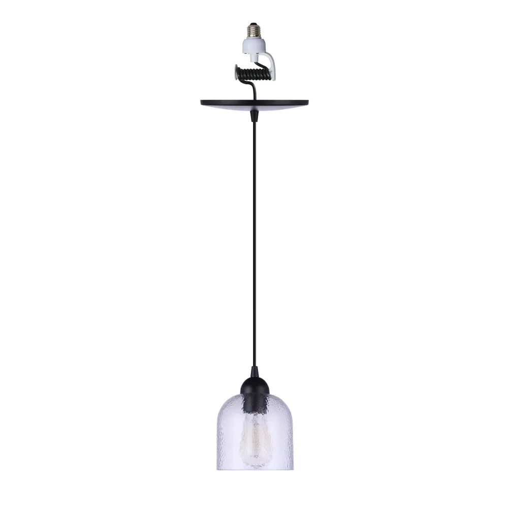 Matte Black Hammered Glass Instant Pendant Recessed Can Conversion Kit