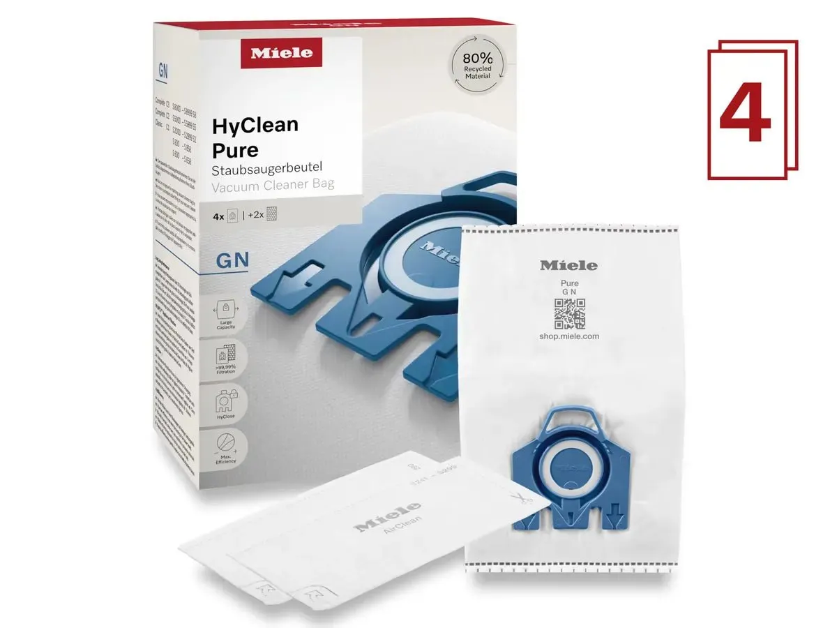 Miele HyClean Pure GN Dust Bag Pack (4 Dust Bags   2 Filters) For Compact Vacuum Cleaners