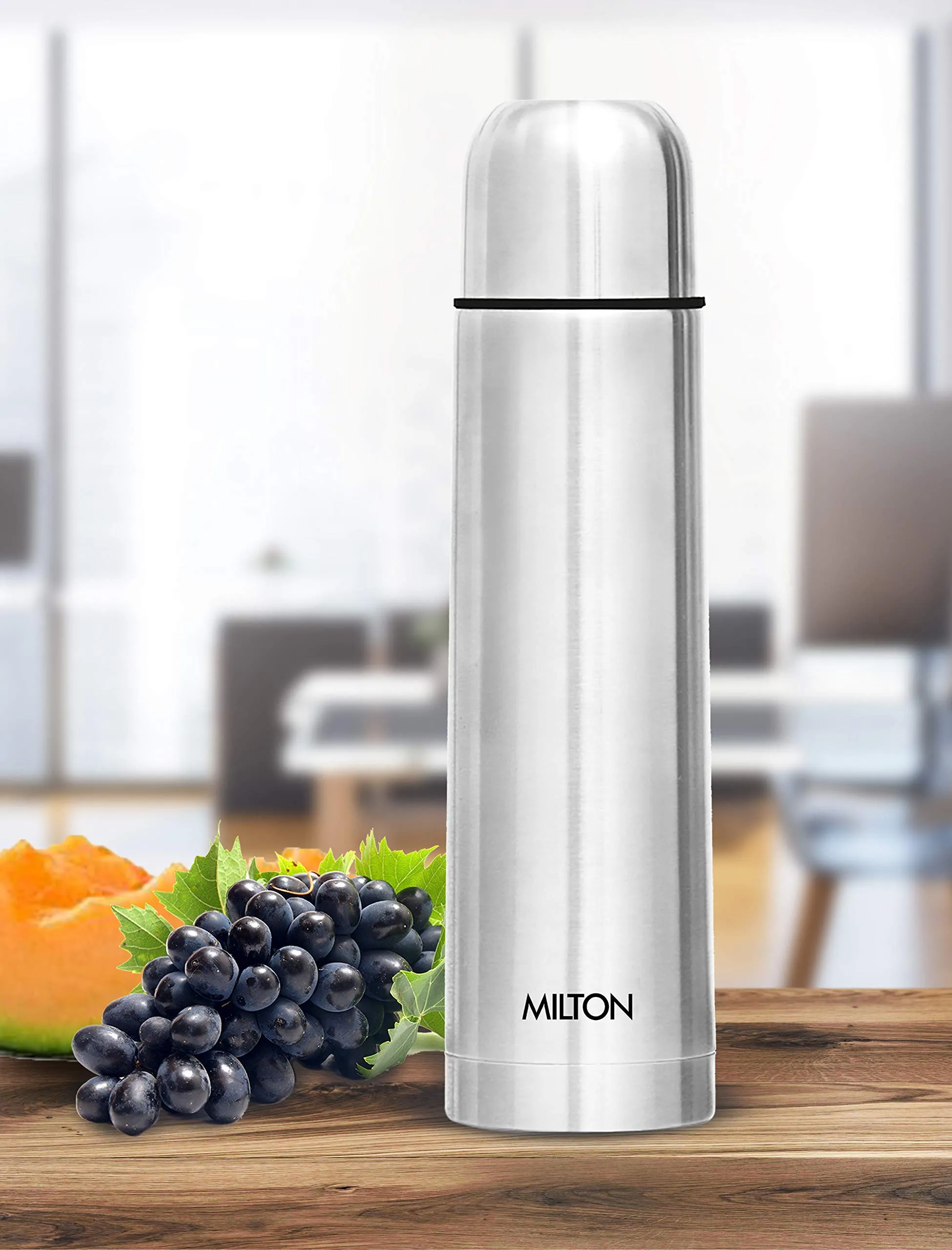 Milton Thermosteel Flip Lid Flask, 750 milliliters, Silver & Milton Thermosteel Carafe for 24 Hours Hot or Cold, 2000 ml, Silver