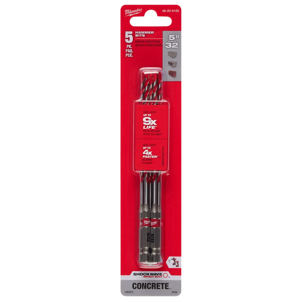 Milwaukee 48-20-9155 5/32" SHOCKWAVE™ Carbide Hammer Drill Bit 5PK