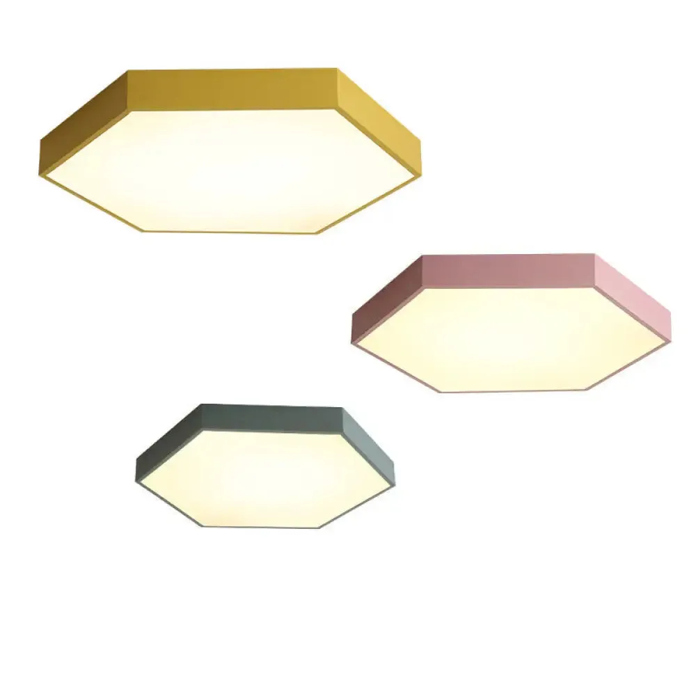 Minimalist Hexagonal Metal LED Flush Ceiling Light for Living Room