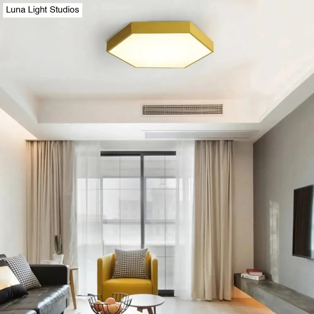 Minimalist Hexagonal Metal LED Flush Ceiling Light for Living Room