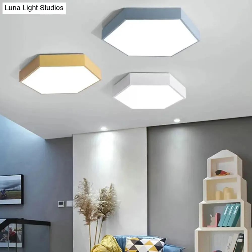 Minimalist Hexagonal Metal LED Flush Ceiling Light for Living Room