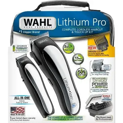 New - Wahl Lithium Ion Pro Men's Cordless Haircut Kit with Finishing Trimmer & Soft Storage Case-79600-3301