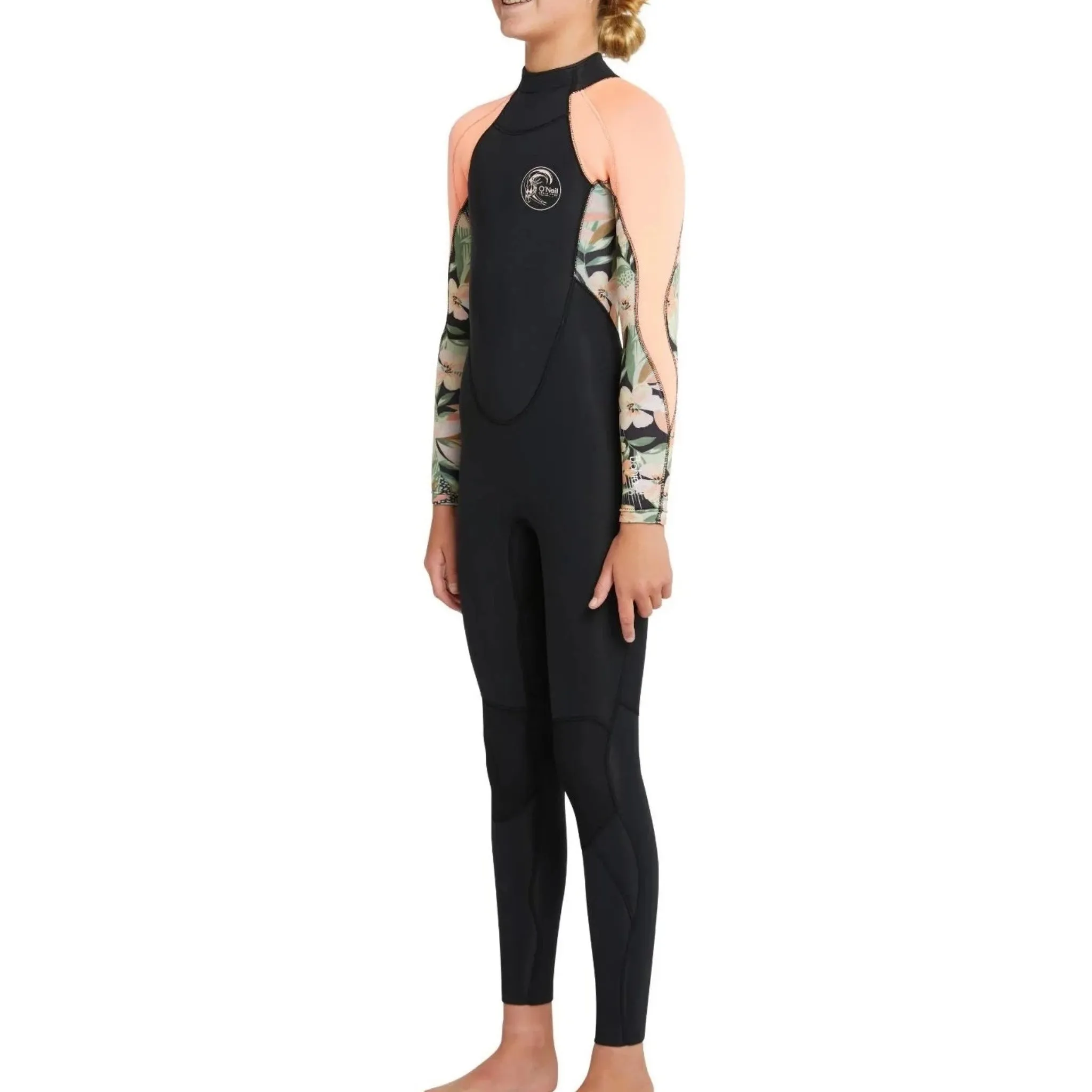 O'Neill Girl's Bahia 4/3mm Steamer Wetsuit - Black Wild Papaya