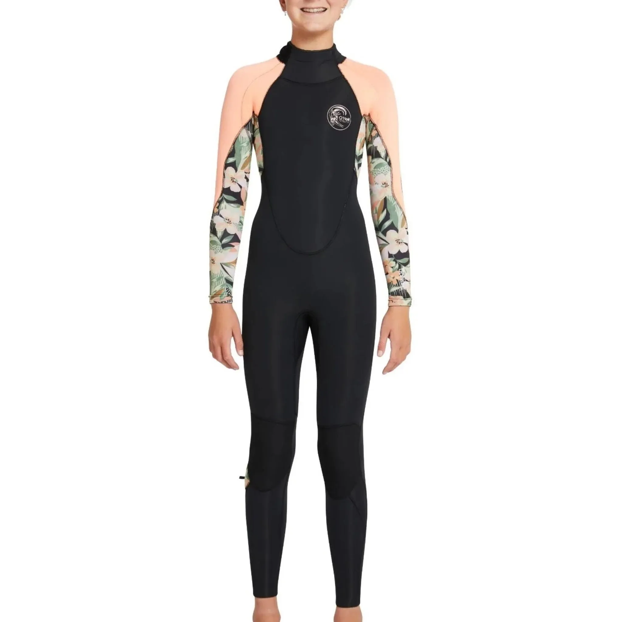 O'Neill Girl's Bahia 4/3mm Steamer Wetsuit - Black Wild Papaya