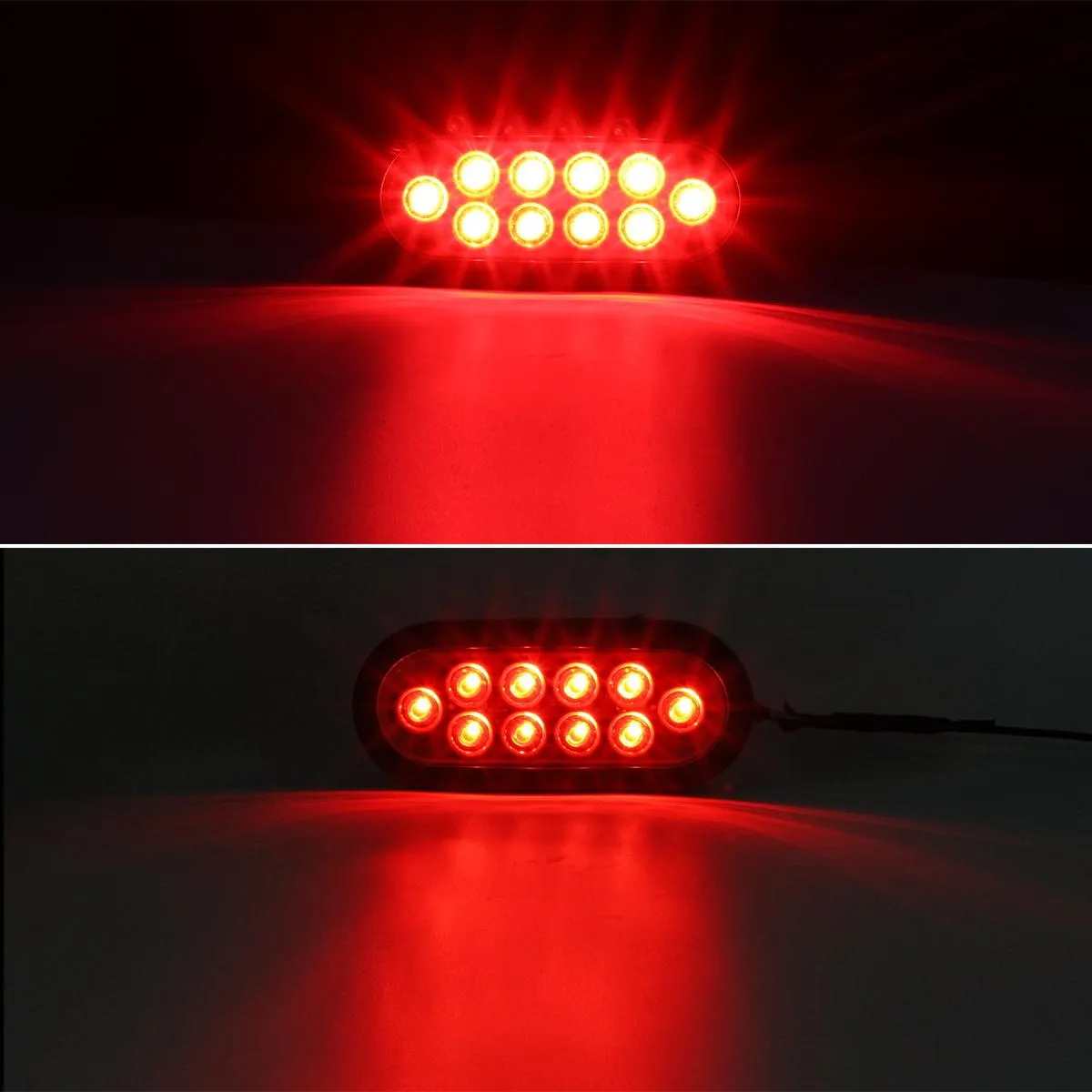 Partsam 2Pcs 6 Inch Oval Red Led Trailer Tail Lights 10 Diodes Smoke Lens Stop Brake Turn Lights Grommet and Pigtails Submersible 12V Sealed for RV Trucks, 6 Oval led Tail Lights Smoked