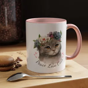 Peace Love Cats Classic Ceramic Coffee Mug, 11oz Multi Colors for Cat Lovers