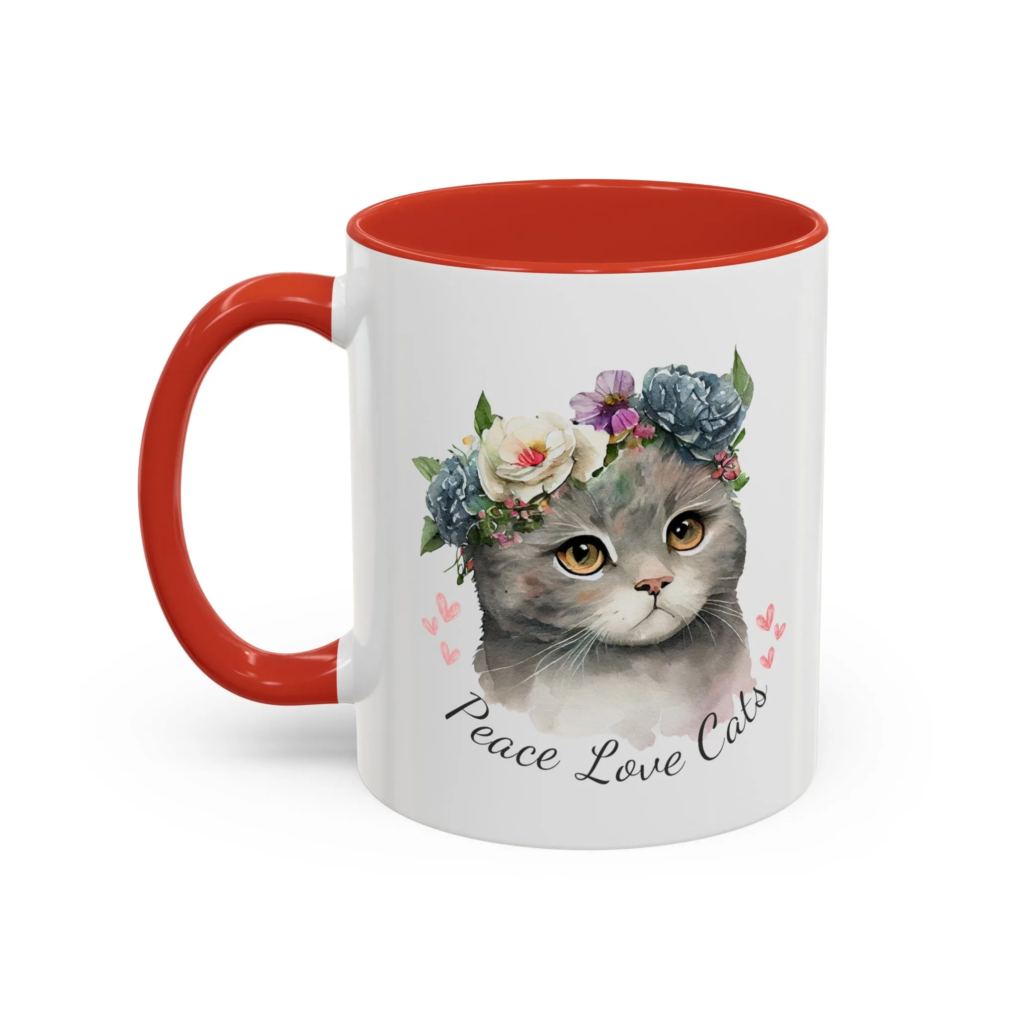 Peace Love Cats Classic Ceramic Coffee Mug, 11oz Multi Colors for Cat Lovers