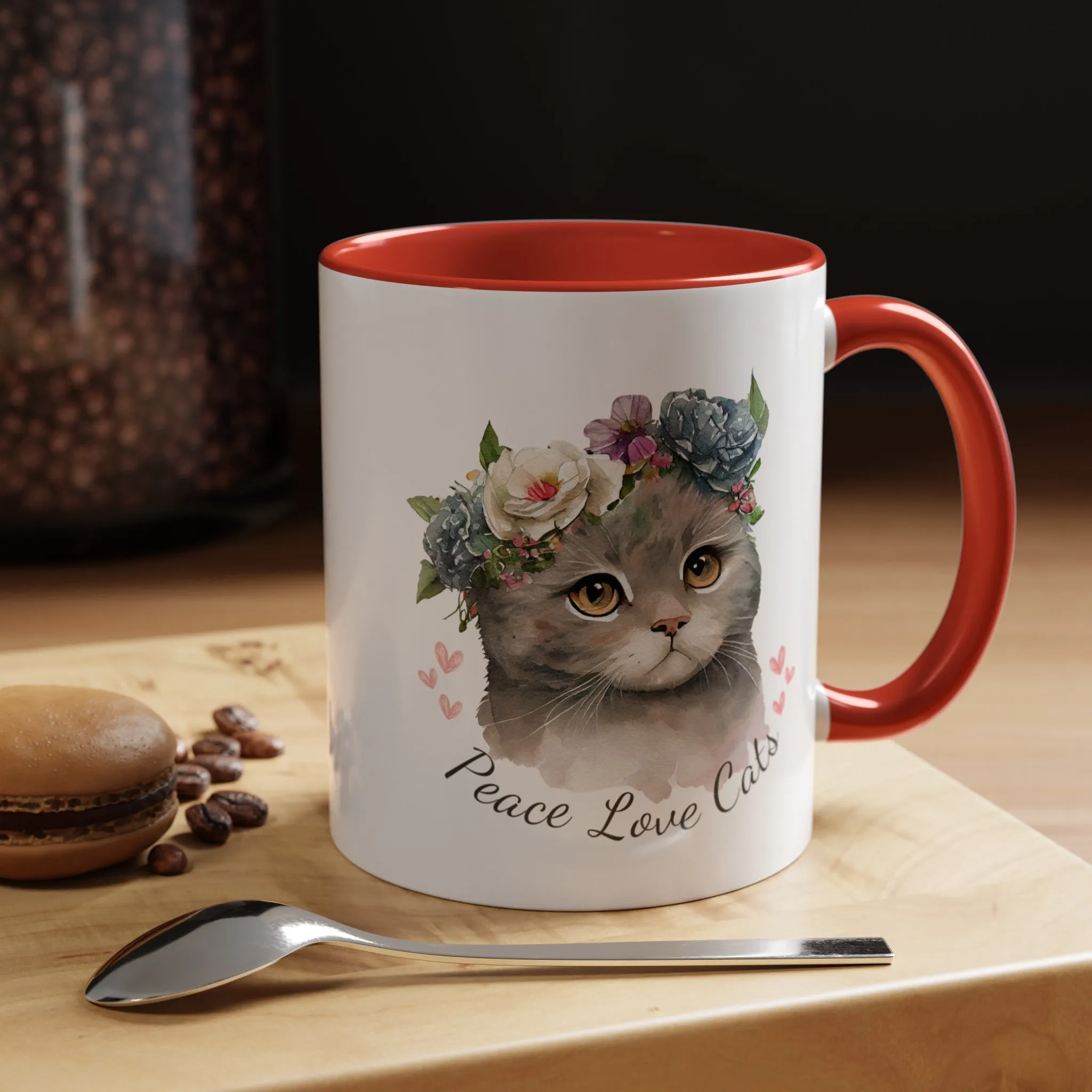 Peace Love Cats Classic Ceramic Coffee Mug, 11oz Multi Colors for Cat Lovers