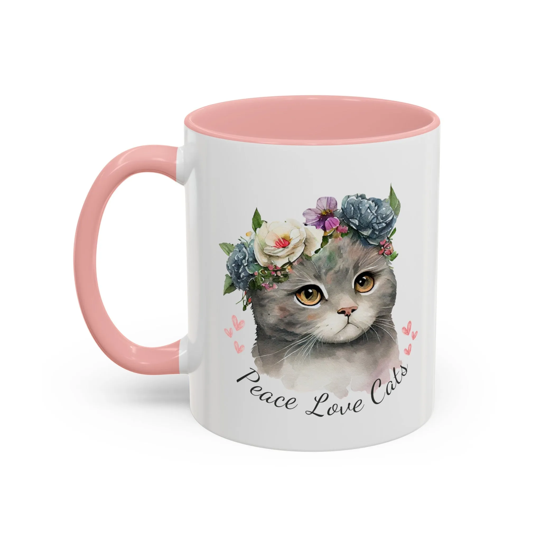 Peace Love Cats Classic Ceramic Coffee Mug, 11oz Multi Colors for Cat Lovers