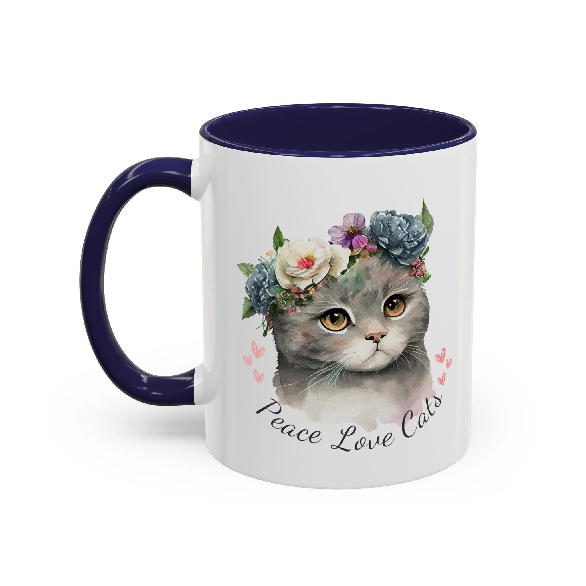 Peace Love Cats Classic Ceramic Coffee Mug, 11oz Multi Colors for Cat Lovers