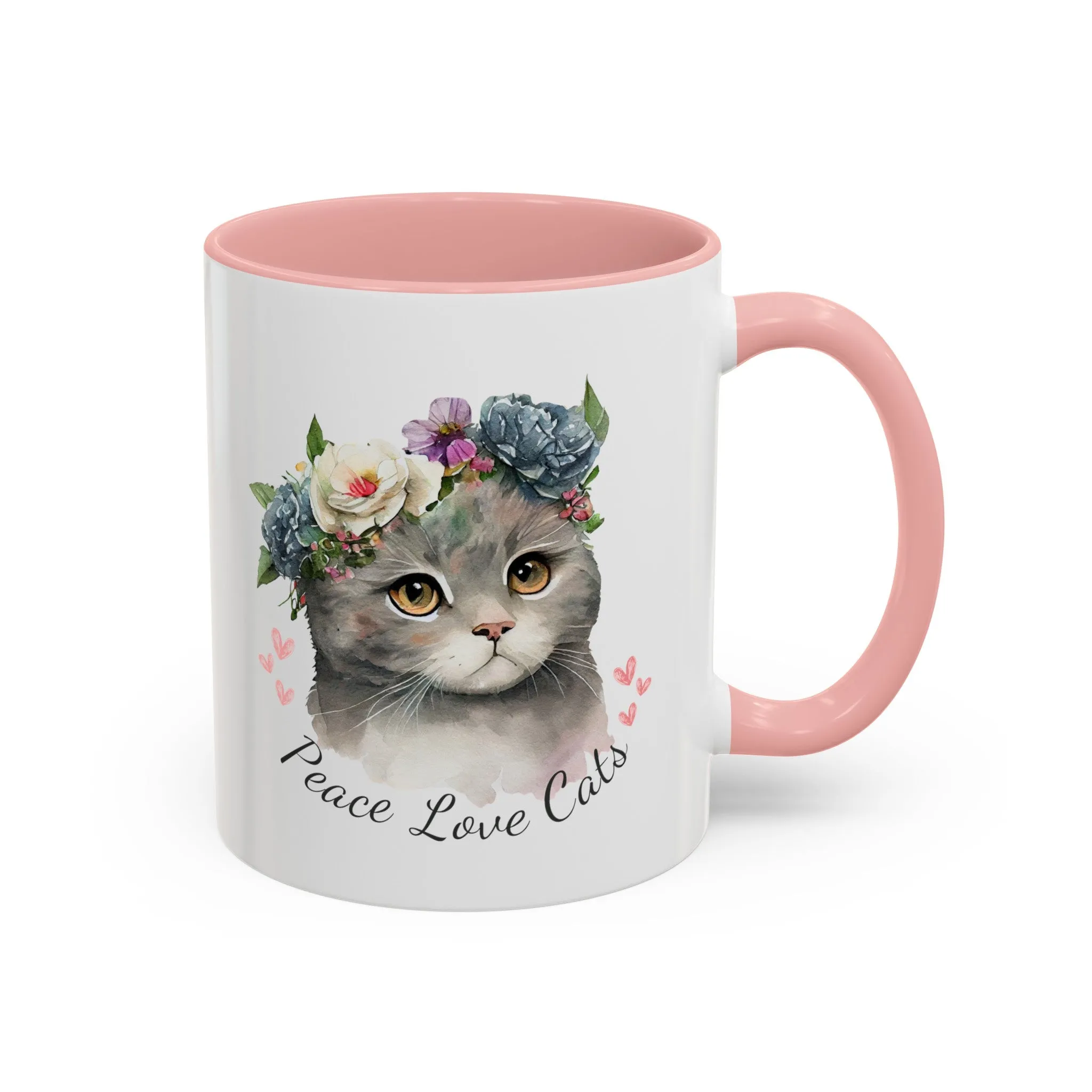 Peace Love Cats Classic Ceramic Coffee Mug, 11oz Multi Colors for Cat Lovers