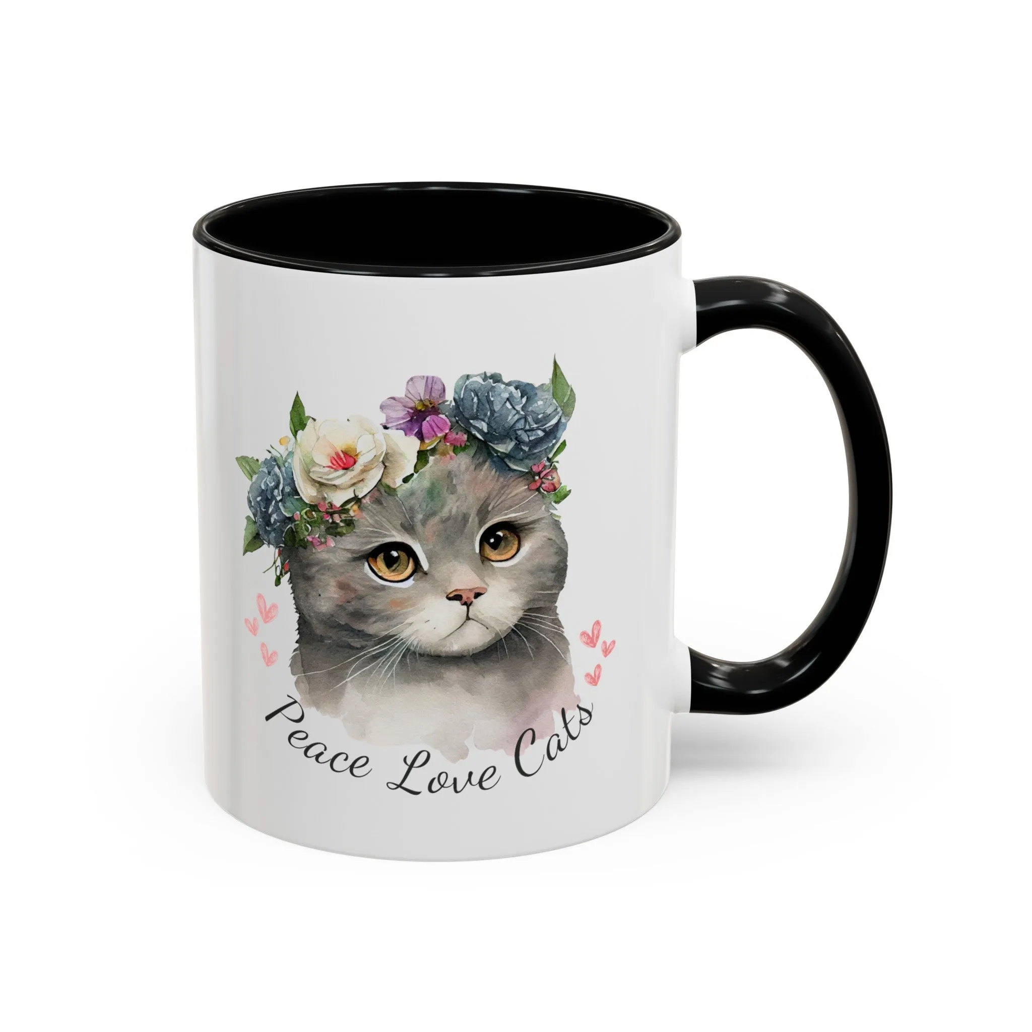 Peace Love Cats Classic Ceramic Coffee Mug, 11oz Multi Colors for Cat Lovers