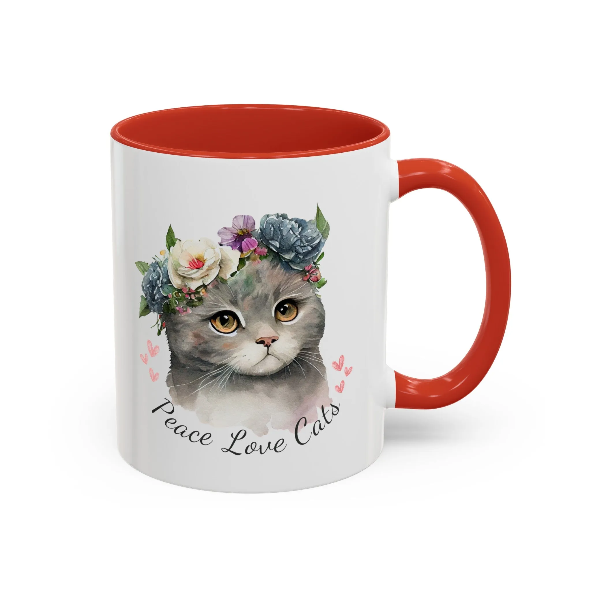 Peace Love Cats Classic Ceramic Coffee Mug, 11oz Multi Colors for Cat Lovers