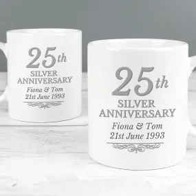 Personalised 25th Silver Anniversary Mug Set