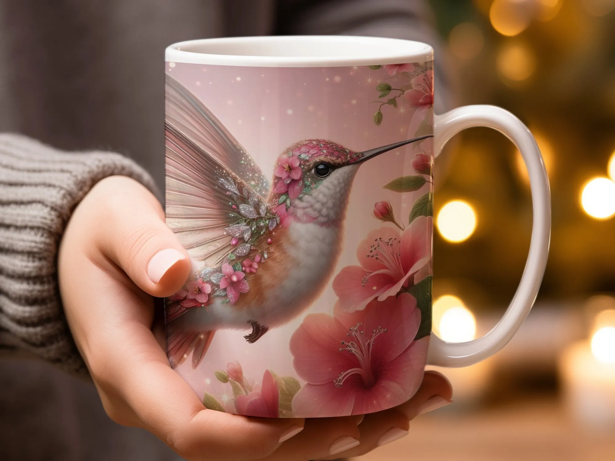 Pink Hummingbird & Flowers Coffee Mug, Hummingbird Gift for Women, Hummingbird Mug, Bird Lover Gift, Bird Theme Mug, Pink Flower Mug