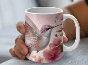 Pink Hummingbird & Flowers Coffee Mug, Hummingbird Gift for Women, Hummingbird Mug, Bird Lover Gift, Bird Theme Mug, Pink Flower Mug