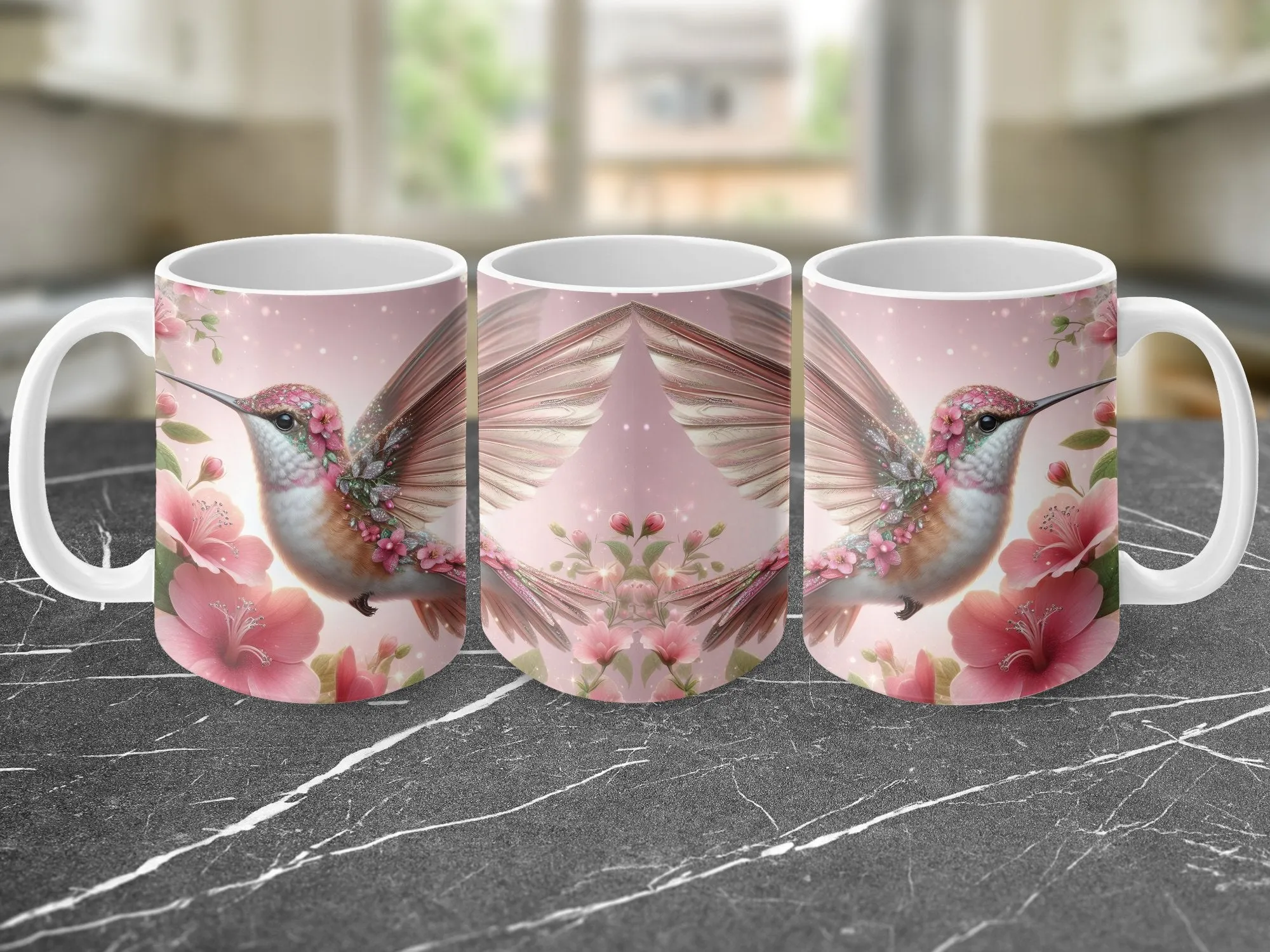 Pink Hummingbird & Flowers Coffee Mug, Hummingbird Gift for Women, Hummingbird Mug, Bird Lover Gift, Bird Theme Mug, Pink Flower Mug