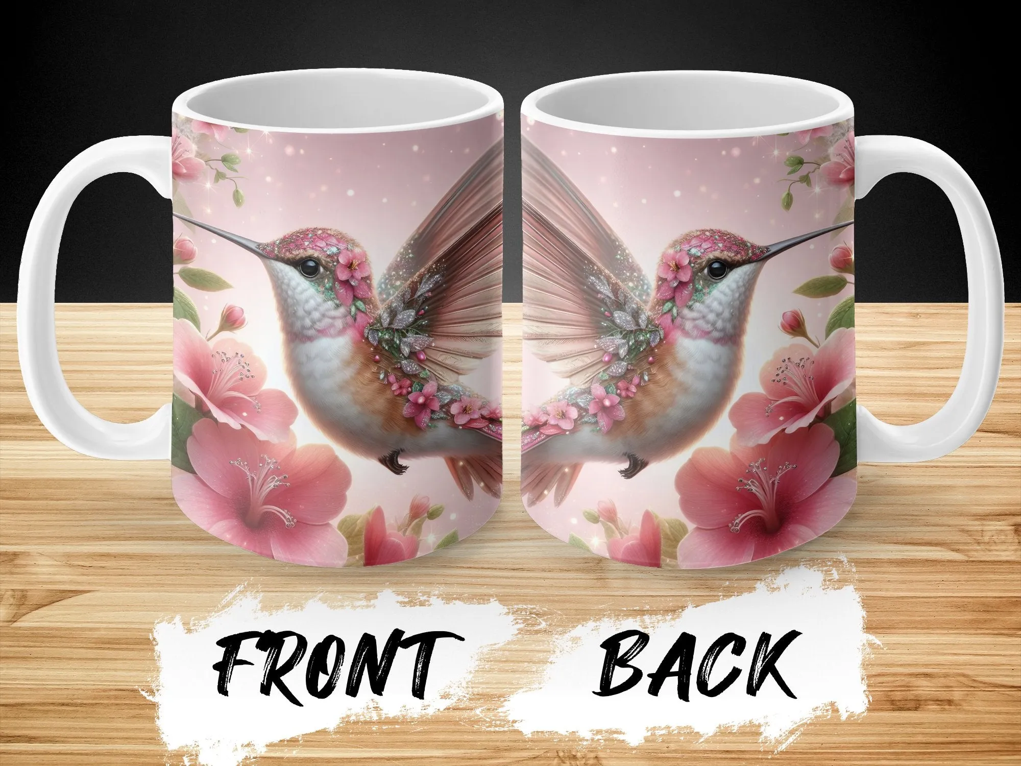 Pink Hummingbird & Flowers Coffee Mug, Hummingbird Gift for Women, Hummingbird Mug, Bird Lover Gift, Bird Theme Mug, Pink Flower Mug