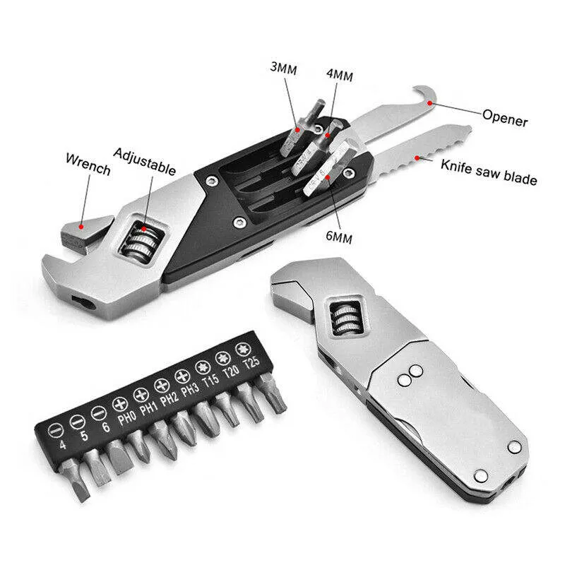 Pocket Adjustable Wrench Multitool Edc Gadget With Wrench Screwdriver Saw Blade For Handyman Repairing  Camping  Bicycling