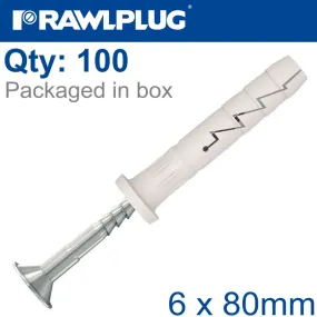 RAWLPLUG NYL NAIL-IN FIXING 6X80MM CYL HEAD X100-BOX RAW R-FX-N-06C080