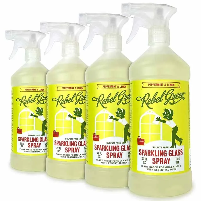 Rebel Green Glass Cleaner Spray Peppermint Lemon 32 Oz - Pack Of 4