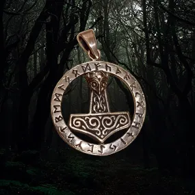 Round Bronze Runic Thors Hammer Pendant