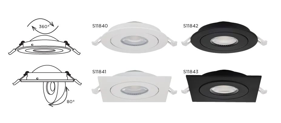 Satco S11842 9WLED/GBL/4/CCT/RND/BLK  4 Inch Round Black Gimbal LED Downlight 9 Watt CCT Selectable