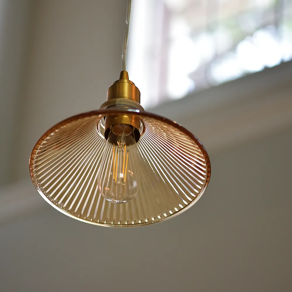 Satin Brass Ribbed Blush Glass Instant Pendant Recessed Can Conversion Kit