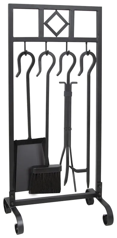 Simple Spaces T58993BK Fireplace Tool Set, Tools with Stand, Steel, Black, Powder Coated, 5-Piece :SET: QUANTITY: 1