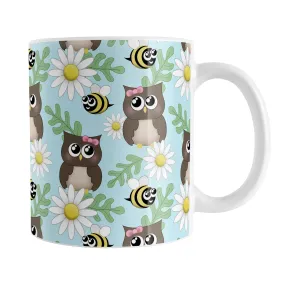 Spring Owl Bee Daisy Pattern Mug