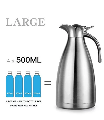 Sumerflos 68 Oz Stainless Steel Coffee Thermal Carafe/Double Walled Vacuum Thermos Insulated / 12 Hour Heat Retention / 2 Liters (Green)