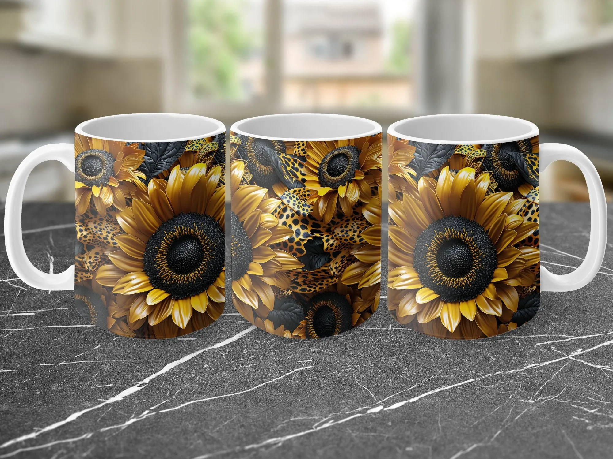 Sunflowers and Leopard Print Coffee Mug, Sunflowers Coffee Mug, Sunflowers Gift for Women, Sunflower Mug