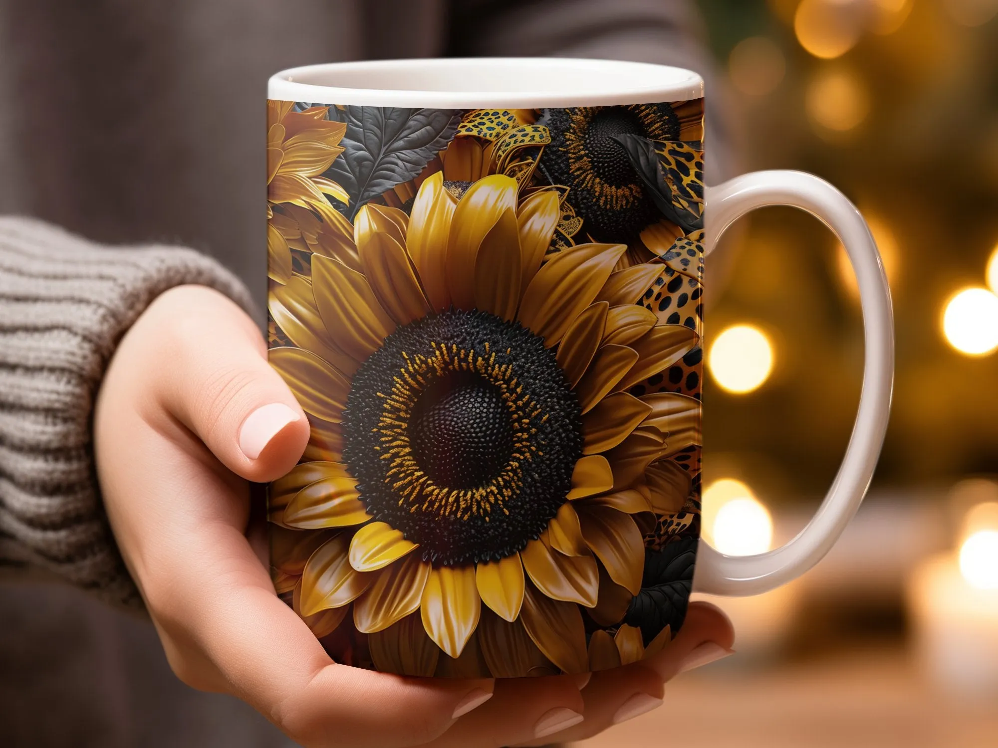 Sunflowers and Leopard Print Coffee Mug, Sunflowers Coffee Mug, Sunflowers Gift for Women, Sunflower Mug