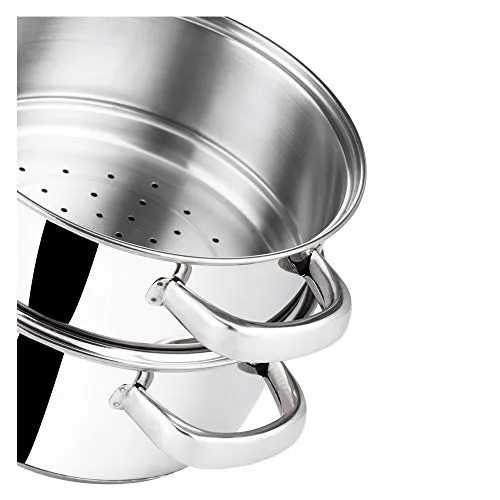 Vinod Stainless Steel 2 Tier Steamer/Momo/Modak Maker with Glass Lid & Riveted Handles of 18cm Diameter (Induction and Gas Stove Friendly) - 2 Year Warranty, Silver