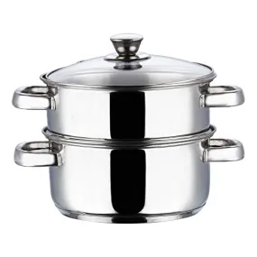 Vinod Stainless Steel 2 Tier Steamer/Momo/Modak Maker with Glass Lid & Riveted Handles of 18cm Diameter (Induction and Gas Stove Friendly) - 2 Year Warranty, Silver