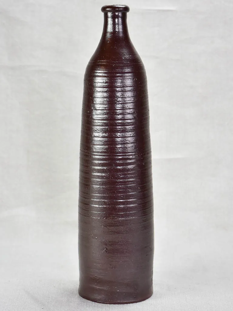 Vintage French clay carafe / vase with brown glaze 14¼"