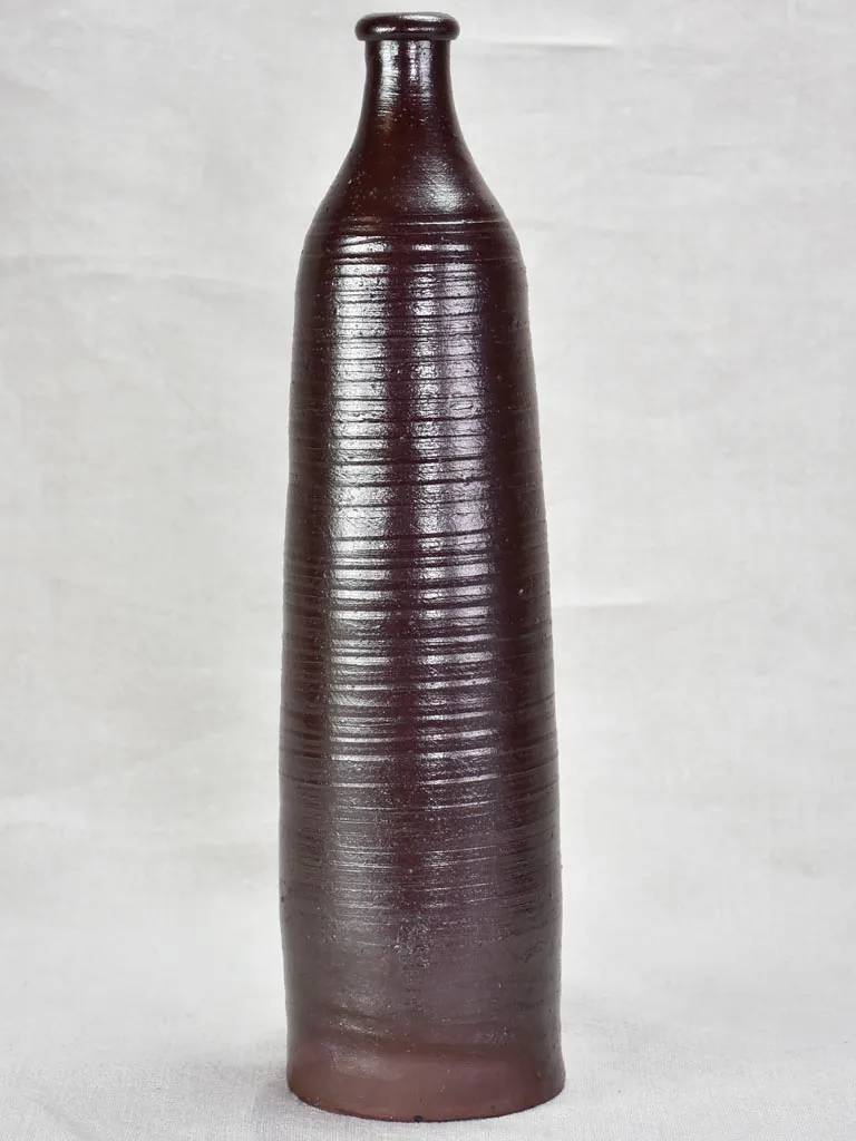 Vintage French clay carafe / vase with brown glaze 14¼"