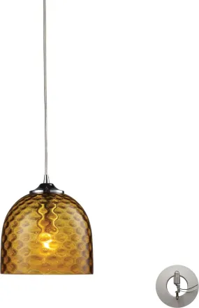 Viva 1 Light Pendant In Polished Chrome and Amber Glass - Includes Recessed Lighting Kit