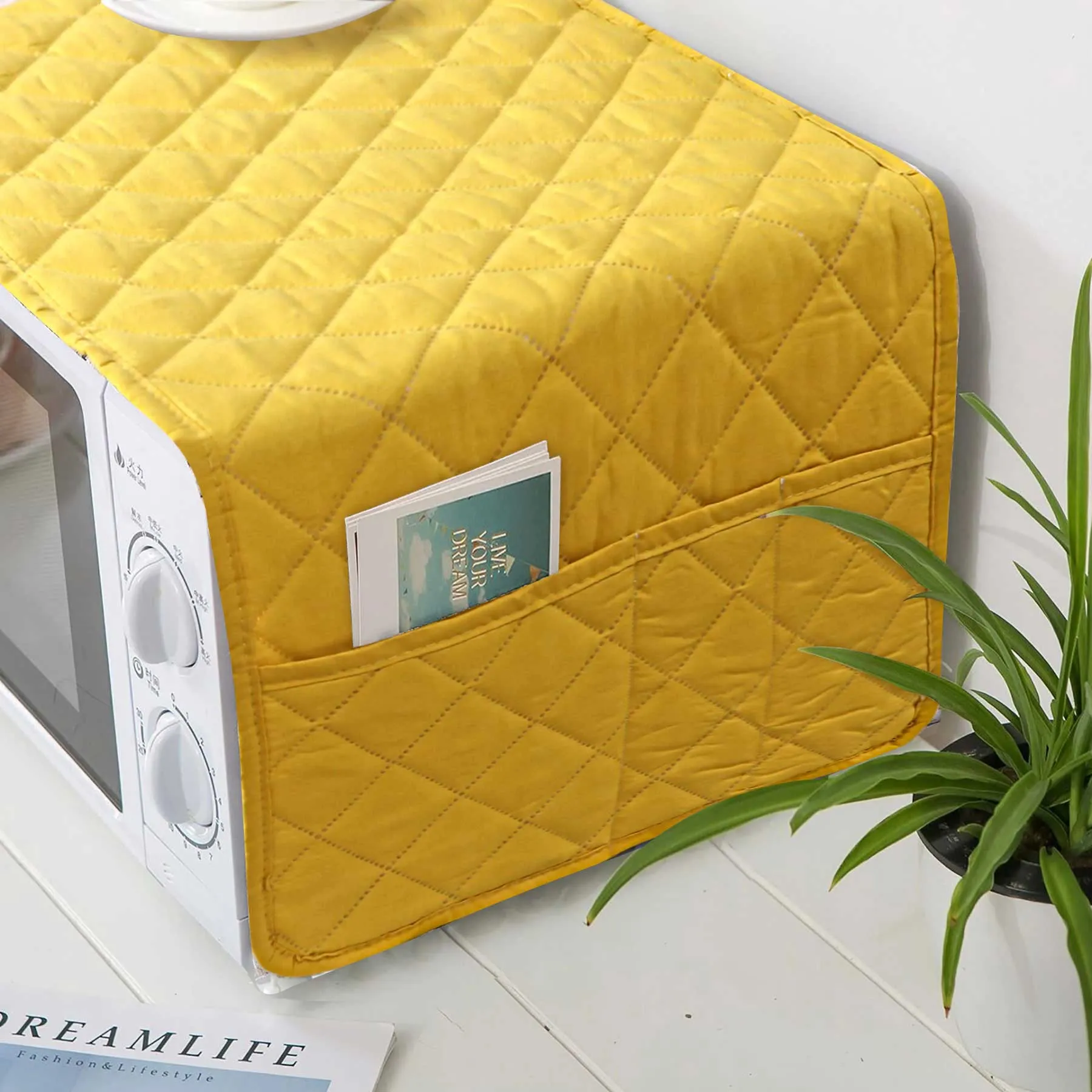 Waterproof Quilted Microwave Oven Cover Mustard