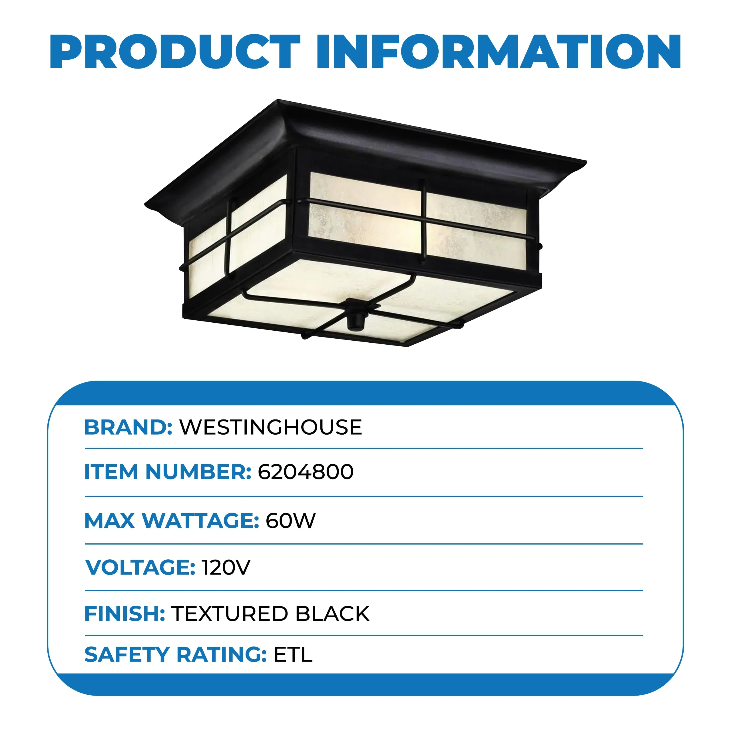 Westinghouse 6204800 Orwell 2-light - Flush-mount Fixture - Textured Black Finish