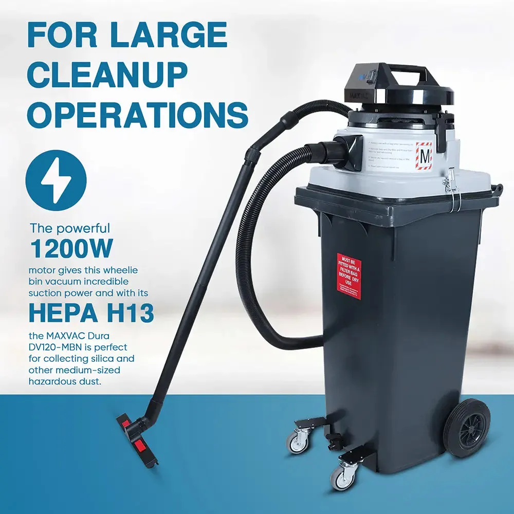 Wheelie Bin M Filtered Vacuum 120ltr Wet & Dry MAXVAC Dura DV120-MBN