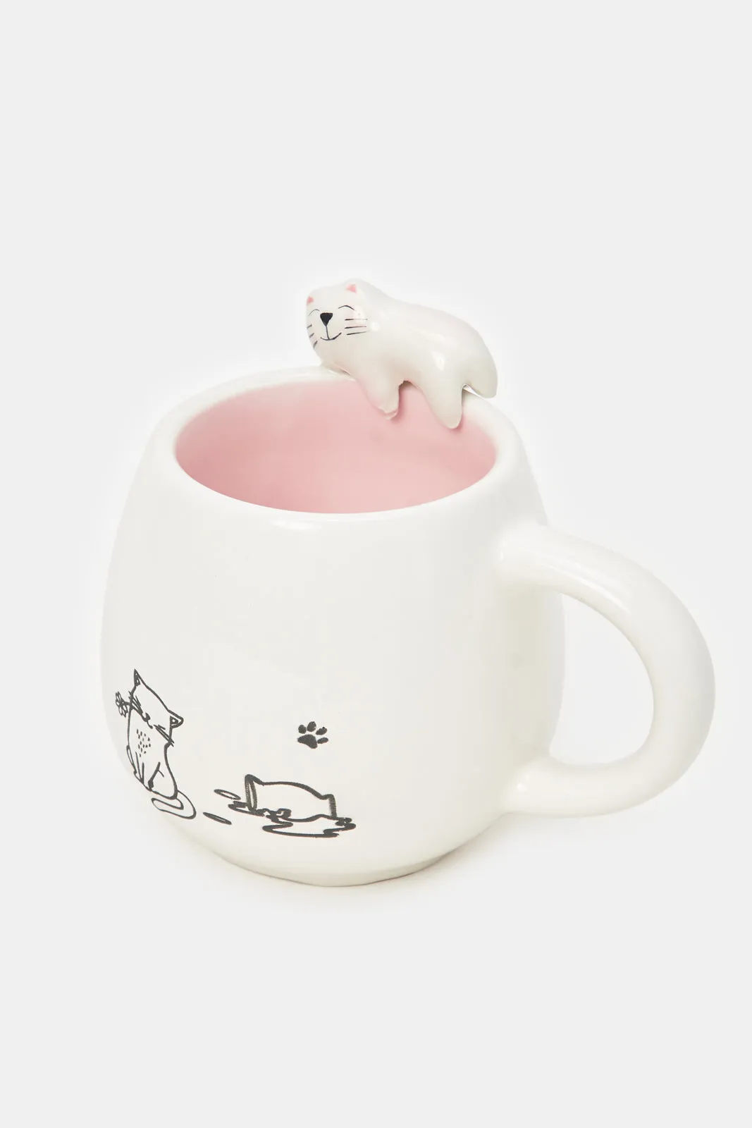 White And Pink Cat Embossed Mug (11oz)